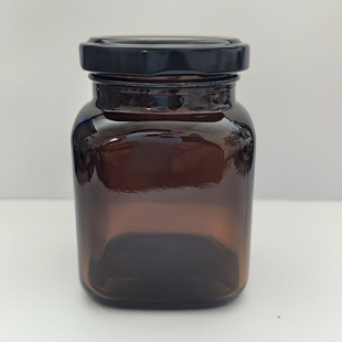 Brown Cream Bottle Square Glass Bottle Cream Square Packaging Brown Bottle Light-Proof Sealed Glass Jar High Temperature Resistant with Lid
