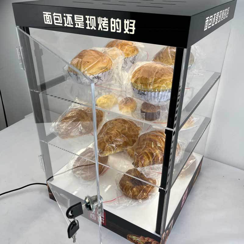 亚克力发光收纳盒面包柜子甜品蛋糕架有机玻璃双开门带锁带灯柜子