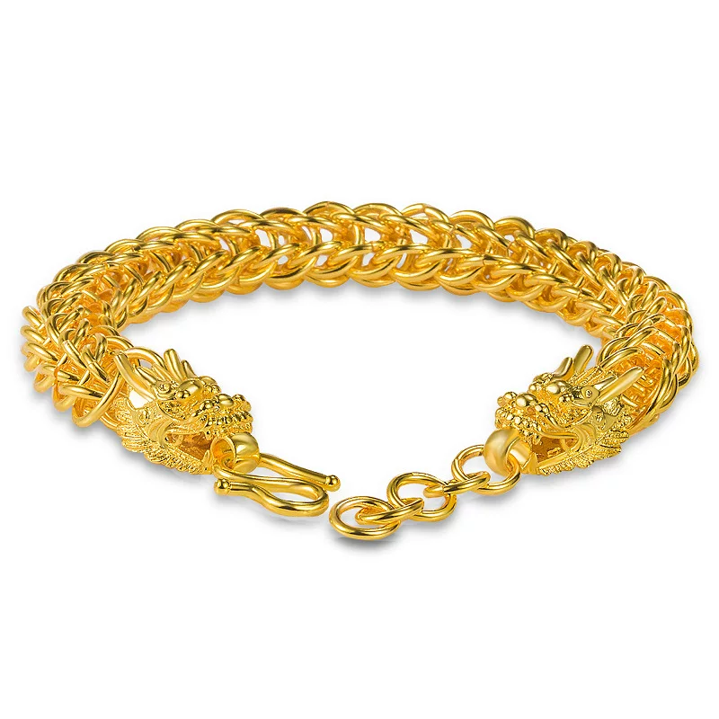 Вьетнамский браслет из песочного золота 24 карат с двумя головками, покрытый толстым слоем золота из чистой бронзы, в форме лампы, легкий браслет с двумя свинцами