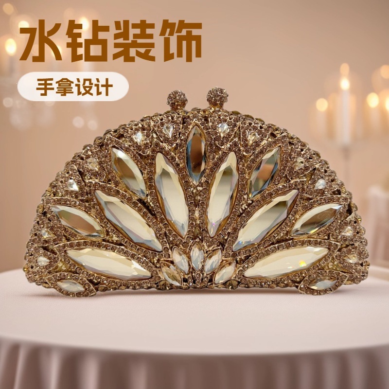 Bolsa de cristal transfronteriza con diamantes para banquete, bolsa de mano de lujo ligera con diamantes de ojo de caballo, bolsa de banquete de mujer
