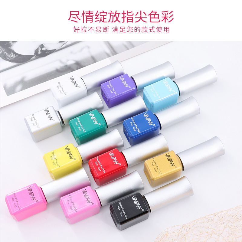 Winnie beauty stretch cable Nail Polish glue 12 color set nail art removable painted brushed Nail Polish glue wholesale