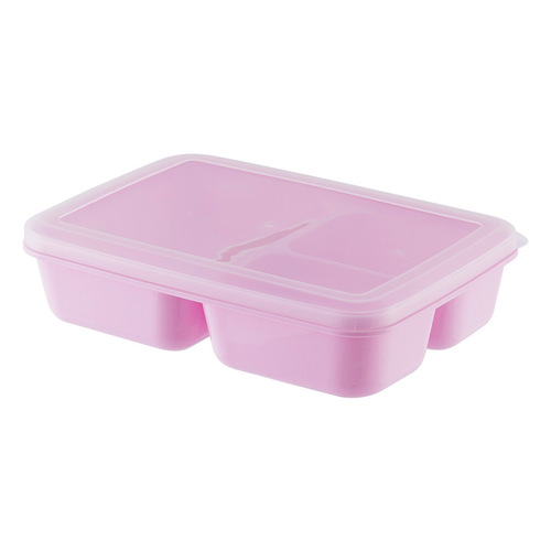 Rectangle plastic three-compartment lunch box, PP divided rice box, microwaveable, reusable, office worker lunch box