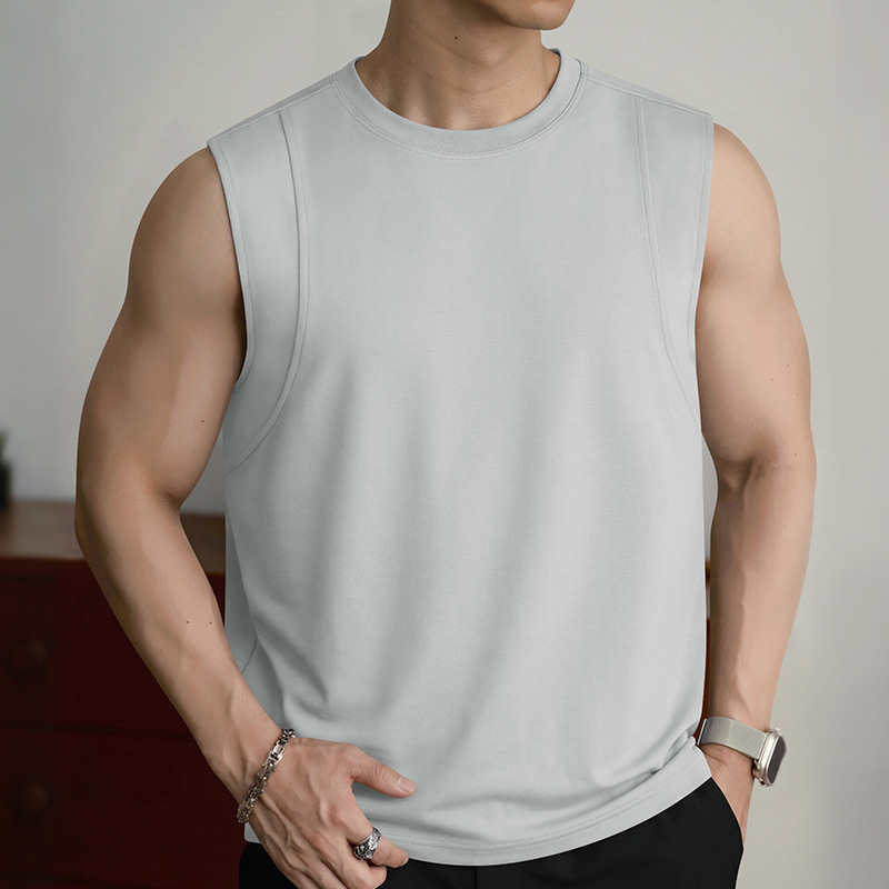 Silk Modal 280g Heavyweight Loose Vest for Men, Summer American Style Sports Fitness Ice Silk Cool Sleeveless Tank Top