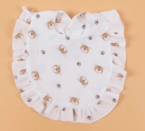 2023 toalla de saliva para bebé con volantes babero de encaje de gasa con estampado de algodón para bebé babero babero de saliva transfronterizo