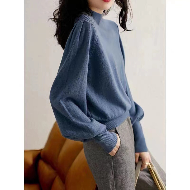 Autumn and winter good match four-color princess style horn sleeve hidden meat sweater women