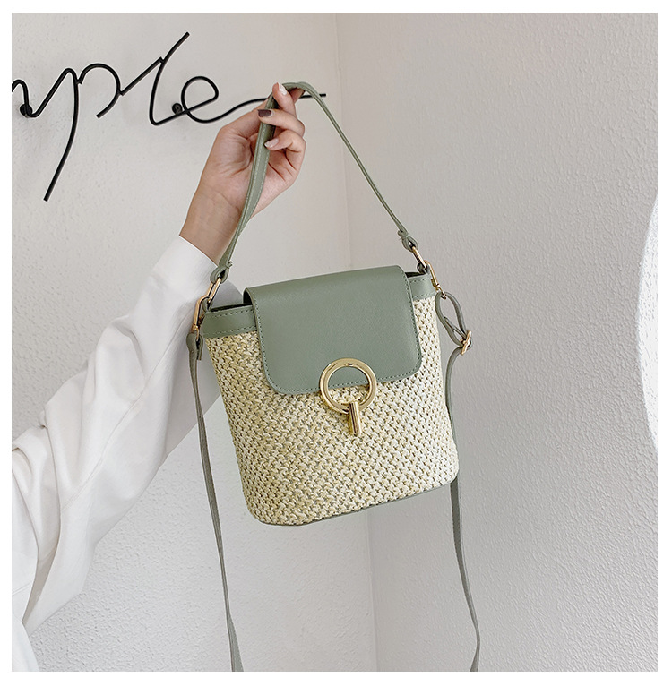 Handheld Damen Eimer Urlaub 2024 Frühjahr/Sommer neue Crossbody Stroh Rattan gewebt Mode kleine Tasche_voghion.com