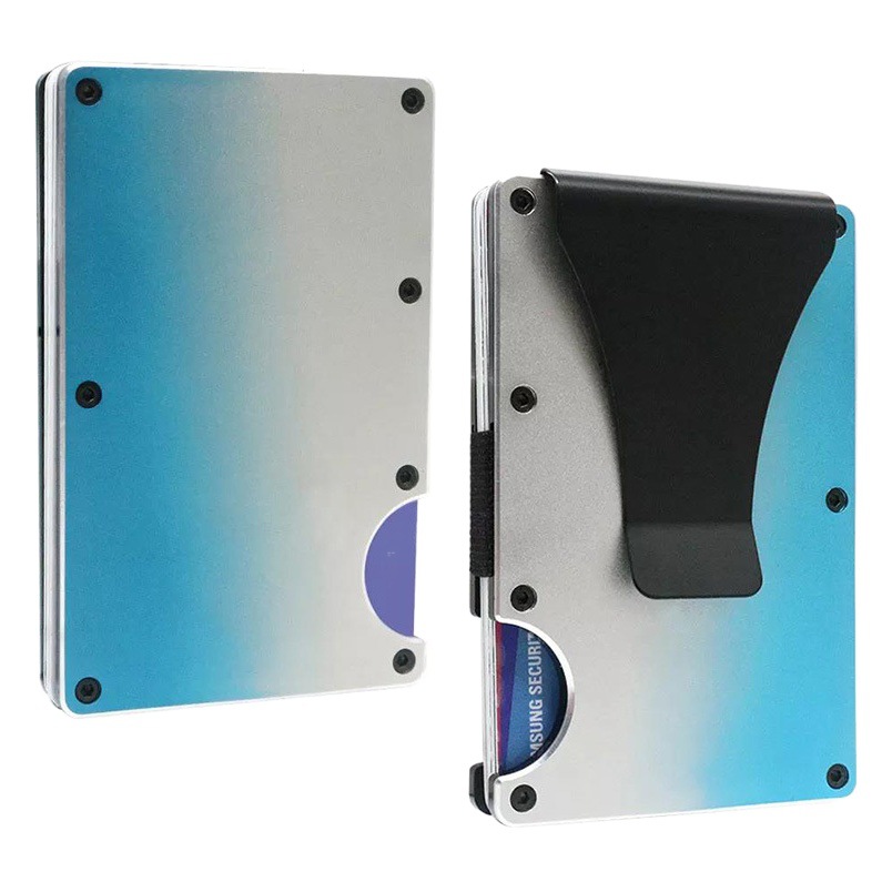 Portatarjetas de aleación de aluminio especial transfronterizo RFID cepillo antirrobo billetera de metal titular de la tarjeta de crédito ultrafino de los hombres titular de la tarjeta minimalista