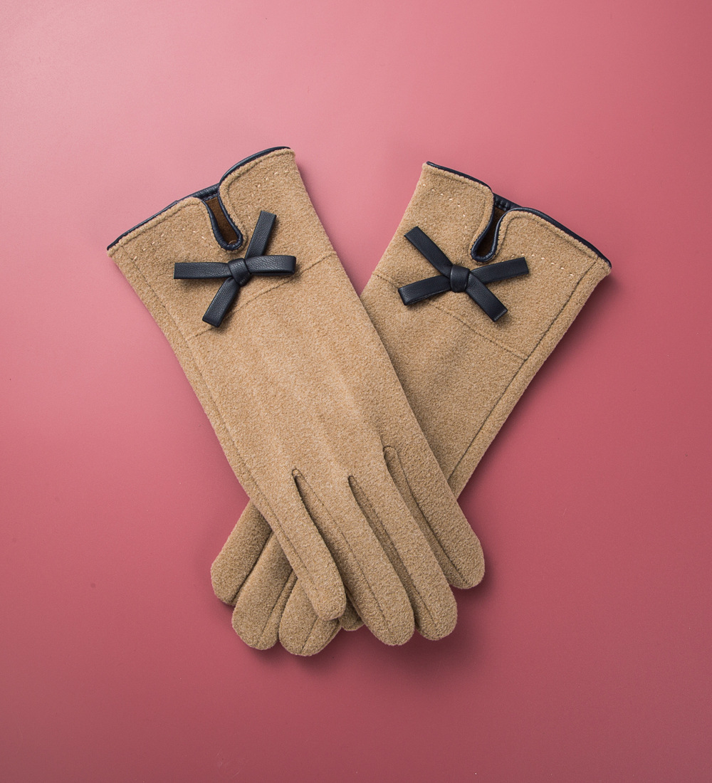 Neue Einfache Bogenhandschuhe Weiblicher Herbst Und Winter Warme Punkte Finger-touchscreen-handschuhe display picture 7