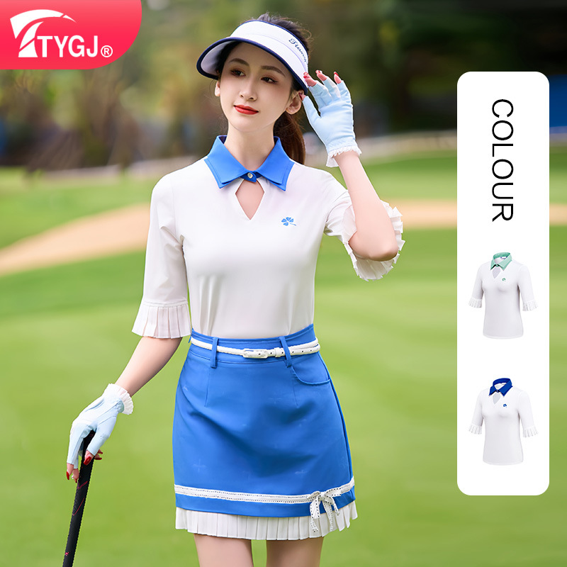 2024 Summer golf women's short sleeve sports slim high elastic sun protection tennis top golf clothing T366