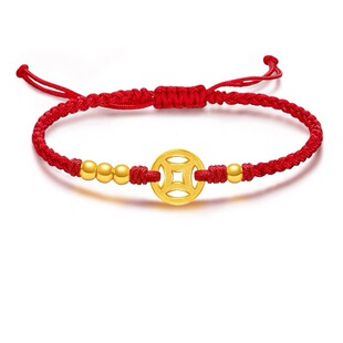Shuibei Gold 999 Pure Gold 3D Hard Gold 5g Craft 24K Red Rope Bracelet Valentine's Day Tiktok Popular Bracelet Gift