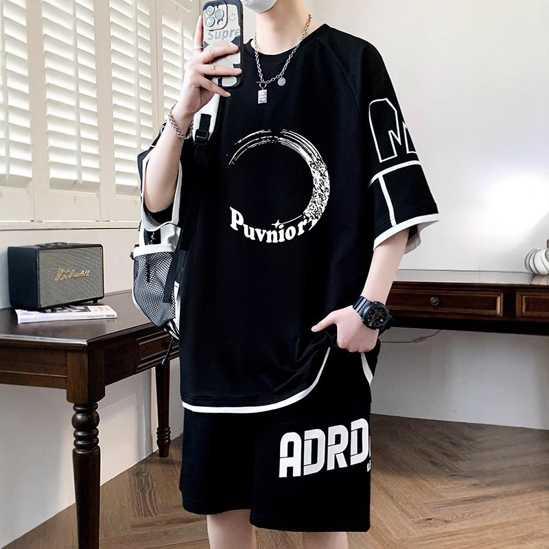 Trendy American Men's Suit Summer Youth Casual Sports Short-Sleeved Shorts Set of Handsome Clothes