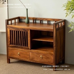Walnut Wuqi Sideboard New Chinese Style Tea Cabinet Solid Wood Cabinet Tea Table Side Cabinet Storage Cabinet Living Room Tea Side Cabinet