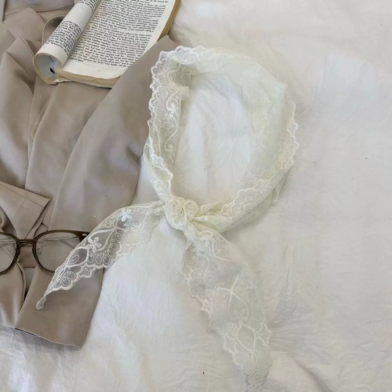 Lace spring decorations, scarf, universal neckerchief, 2023 collection, Korean style, with embroidery, french style