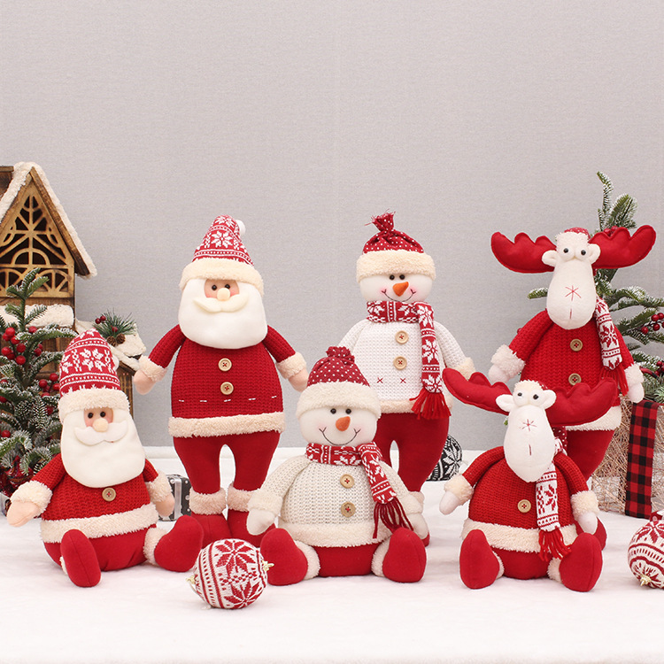 クリスマス用品クリスマス装飾品布芸座り方サンタクロース雪だるま鹿人形シーン置物|undefined