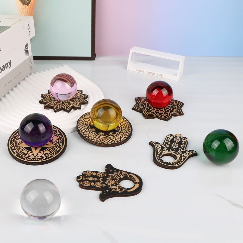 New Creative Wooden Crafts Crystal Ball Base Exquisite Pattern Wooden Ornaments Coaster Base Factory Wholesale