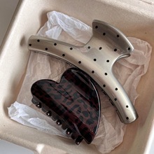 复古法式波点大号抓夹气质小香风发抓高级感灰色鲨鱼夹盘发头饰