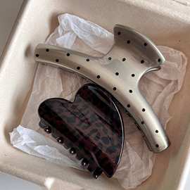 复古法式波点大号抓夹气质小香风发抓高级感灰色鲨鱼夹盘发头饰