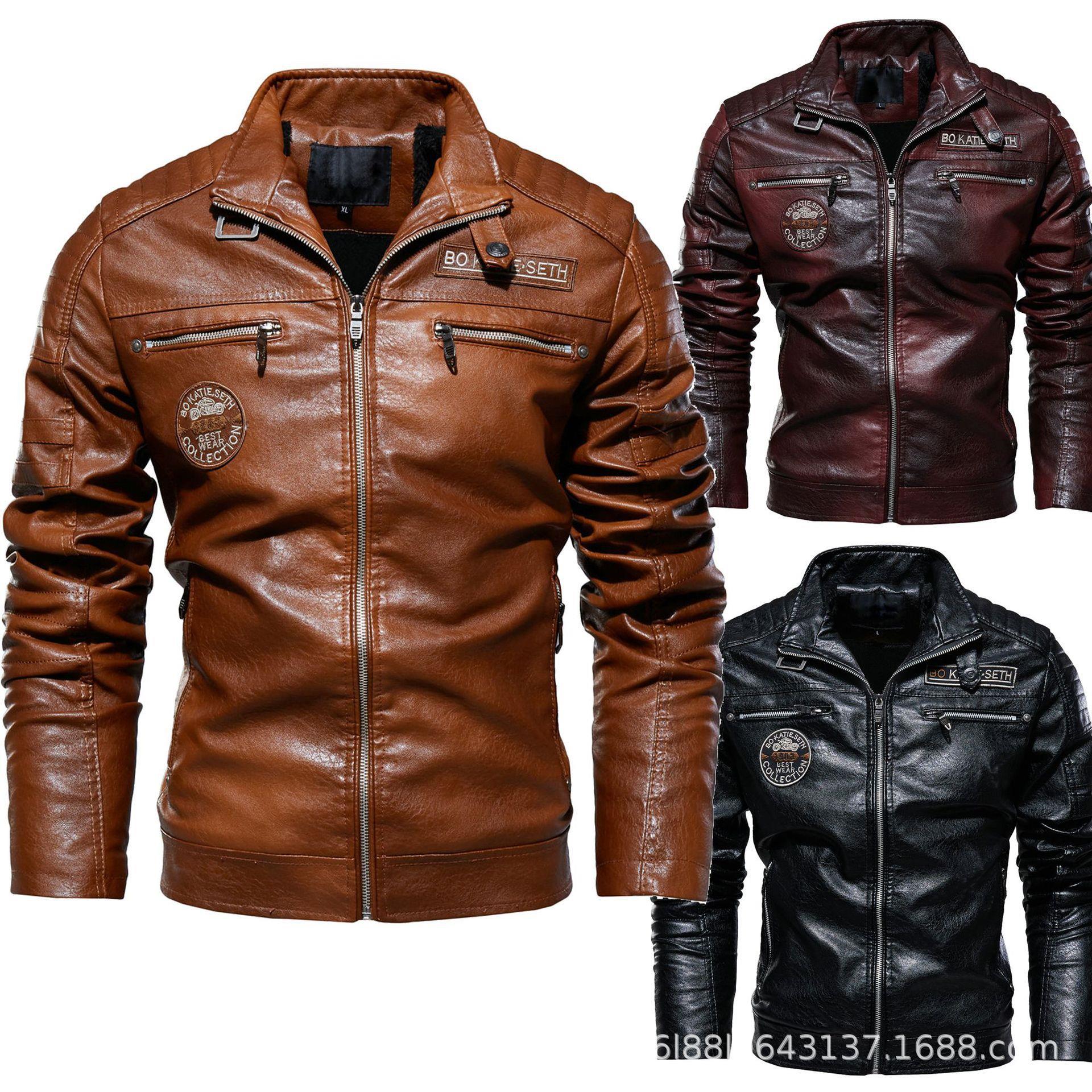 Hären Liederjacket Am Motorradstil Mat Samtfudder_voghion.com