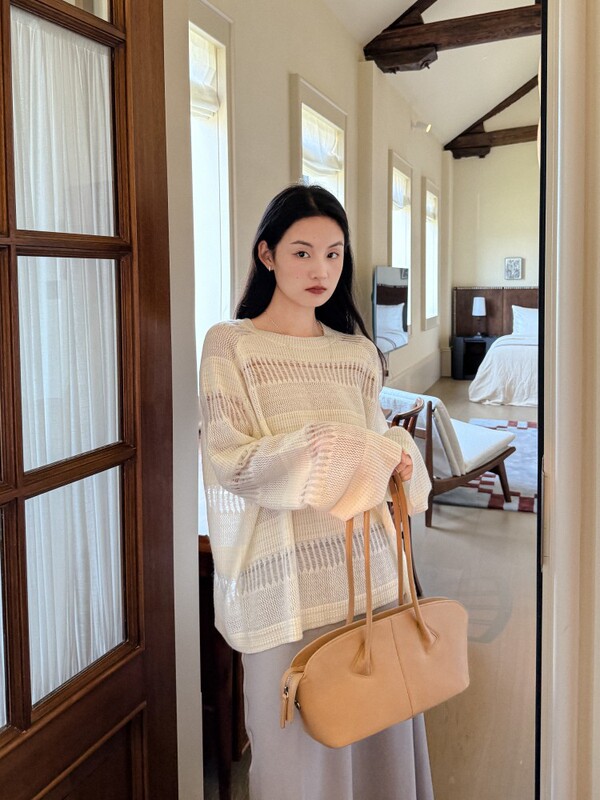 DIGM | 2025秋季极简慵懒风镂空破洞宽松羊毛针织衫毛衣女A8M038|undefined