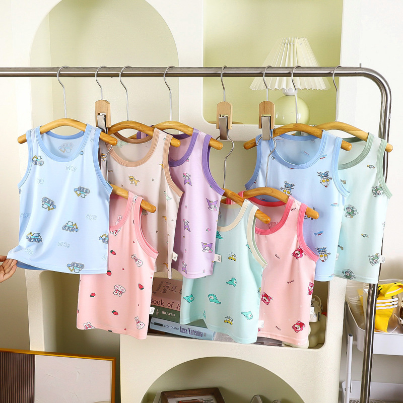 Summer New Children's Lyocell Vest Thin Cool Tencel Sleeveless Seamless Boys and Girls Camisole Base Top