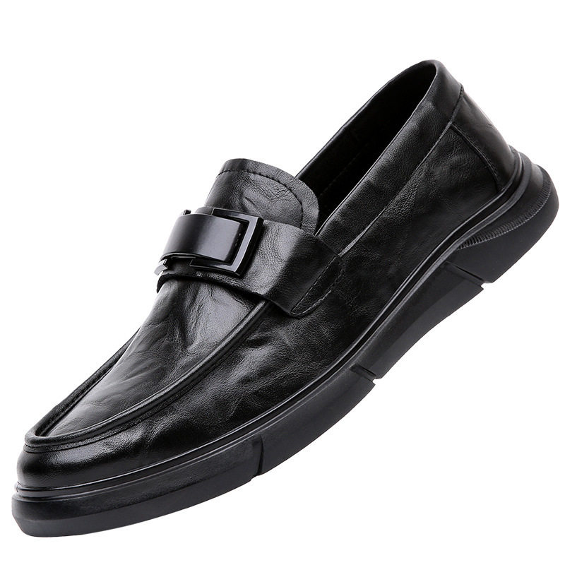 Giày lười nam da PU màu đen kiểu Anh cổ thấp, mũi tròn, xỏ chân tiện lợi — Màu đen chi tiết 10