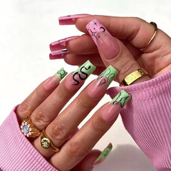 Wholesale nail art products: Glitter green mandarin duck nail stickers, star and moon python pattern nail stickers, fake nail nail sets