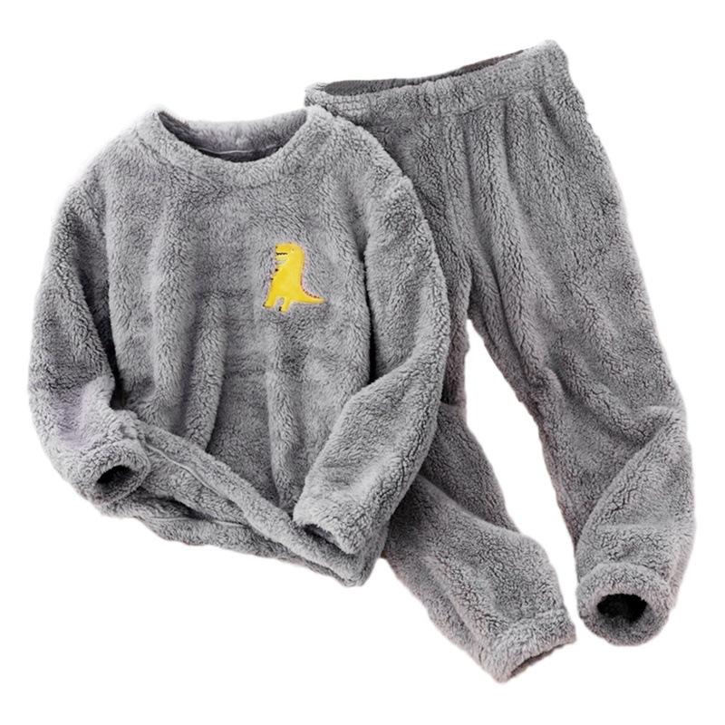 2024 Amazon estación independiente nueva ropa para niños desgaste de la casa franela traje bordado de dibujos animados niños y niñas desgaste