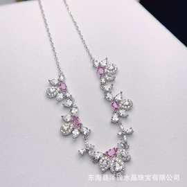 新款天然粉蓝宝项链S925银镶嵌主石3*4mm百搭网红爆款女饰批发