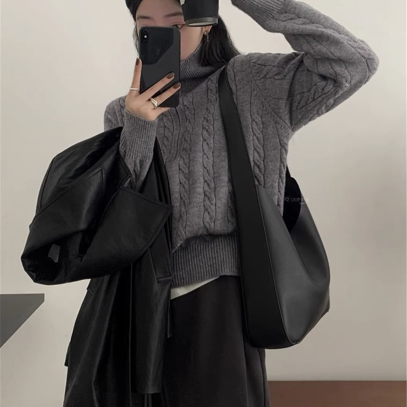 터틀넥 세미 지퍼 꽈배기 커버 스웨터 여자 가을 겨울 나른한 바람 넉넉한 한국판 작은 키 캐주얼 니트 상의