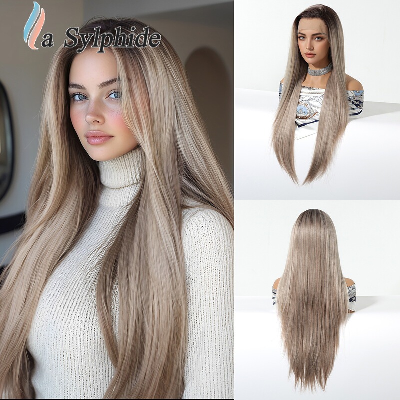 Lace Wig for Women with Large Area Free Parting 13*6 Rose Gold Long Straight Hair 30Inch British Lace Front