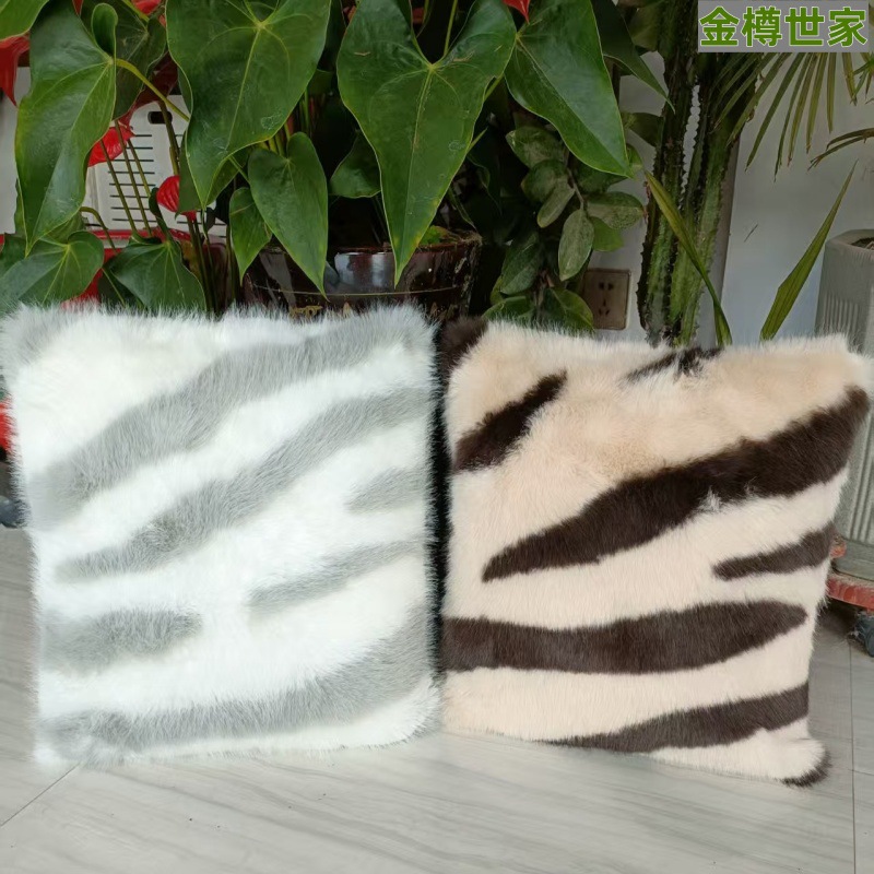 Art Style Pillow Cushion Lumbar Support High-End Imitation Fox Fur Sofa Pillow New Soft Plush Imitation Fur Pillow