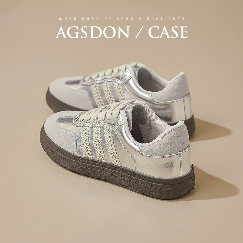 Огюльденг серебряные морали обувь женская 2025 новая весна и лето балет на толстой подошве ретро A-Gump спортивная повседневная обувь