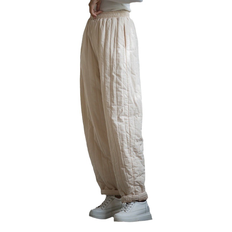 26 Winter Cotton and Linen Women's New Style Quilted Thickened Warm Casual Pants with Vertical Quilting, Unique and Niche Women's Cotton Pants