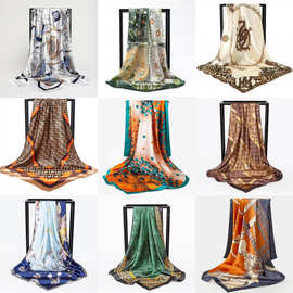 90大方巾色丁欧美头巾仿真丝时尚丝巾百搭爆款潮流妈妈方巾scarf