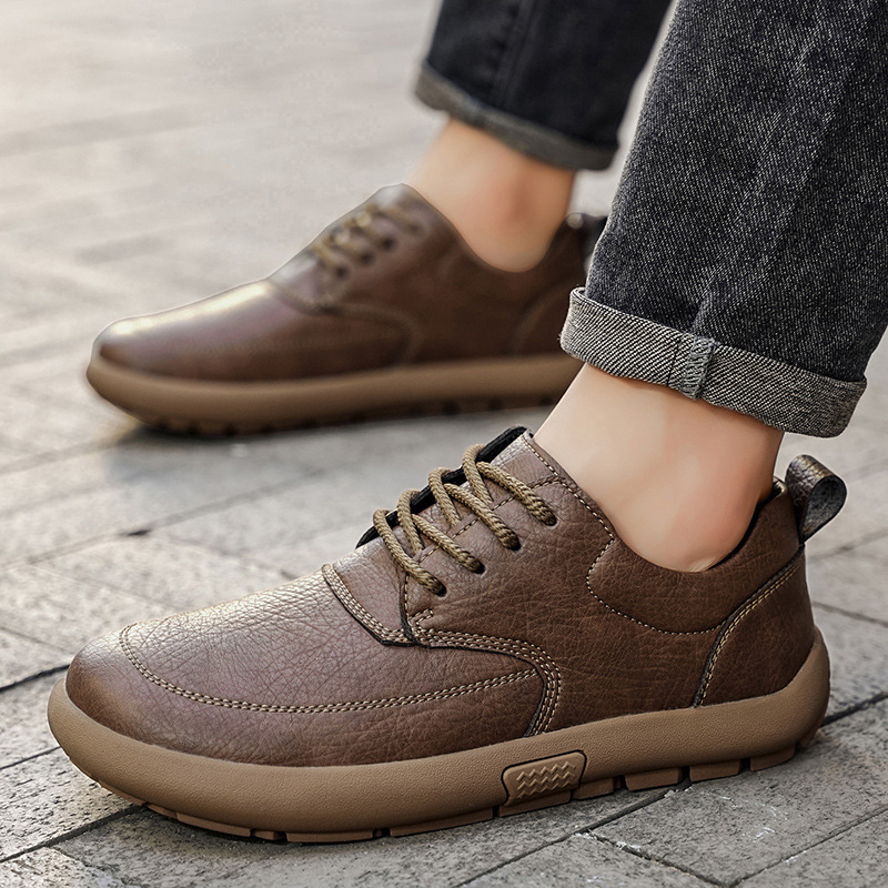 Spring Casual Shoes Large Size Men's Leather Shoes Breathable Soft Sole Retro Work Shoes Big Head Shoes Men's Trendy Sho_vogvips.com