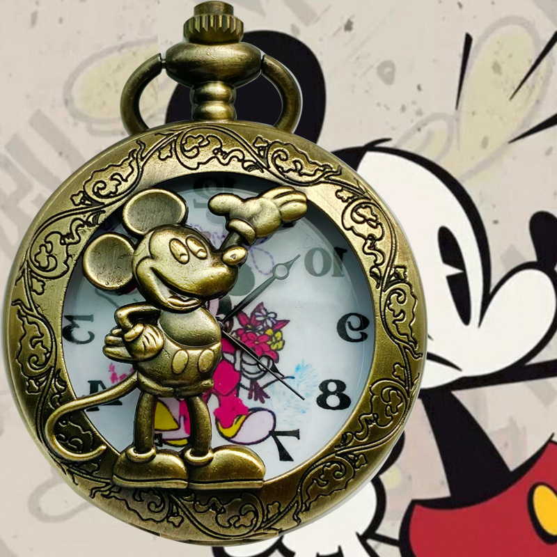 Factory direct new large hollow cartoon quartz Flip pocket watch cartoon flip children's watch spot wholesale