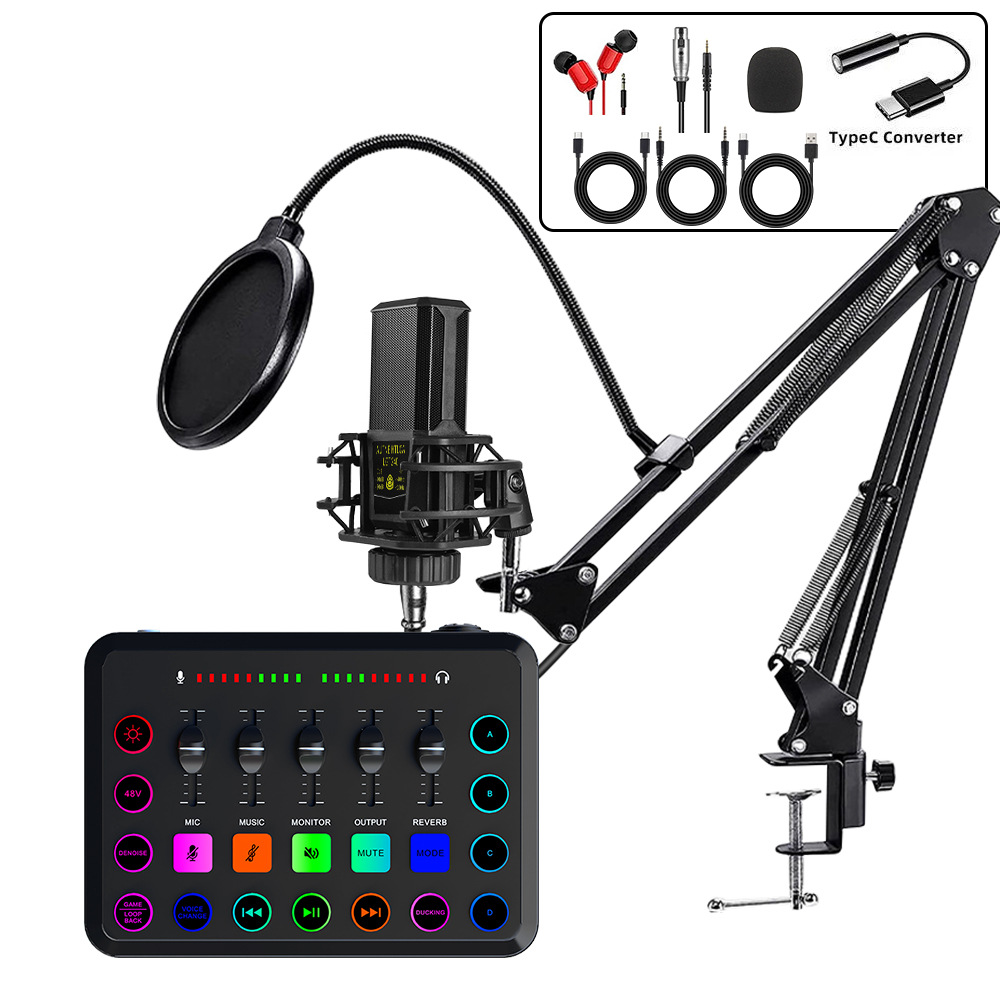 240 micrófono de condensador micrófono v8 teléfono celular tarjeta de sonido inglés computadora podcast interfaz typec conjunto de transmisión en vivo