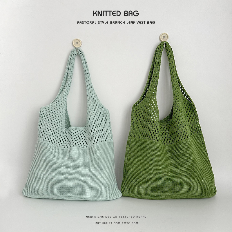 Shoulder Bag Women's Korean Net Same Style Chic Simple Retro Hollow Knitted Portable Vacant Bag Wool Bag All-match Big Bag