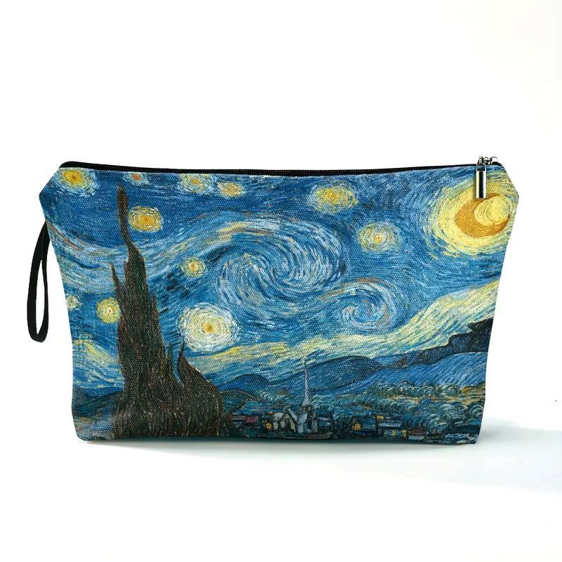 Arte estilo Van Gogh lienzo bolsa de maquillaje portátil bolsa de maquillaje / monedas almacena LOGO imprimible