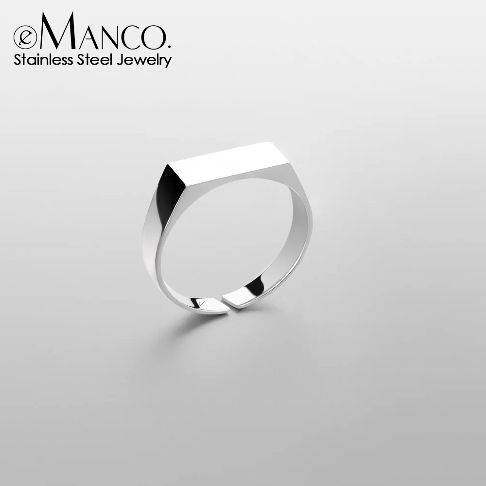 eManco跨境欧美热卖铸造时尚简约百搭气质小长条光面不锈钢戒指男