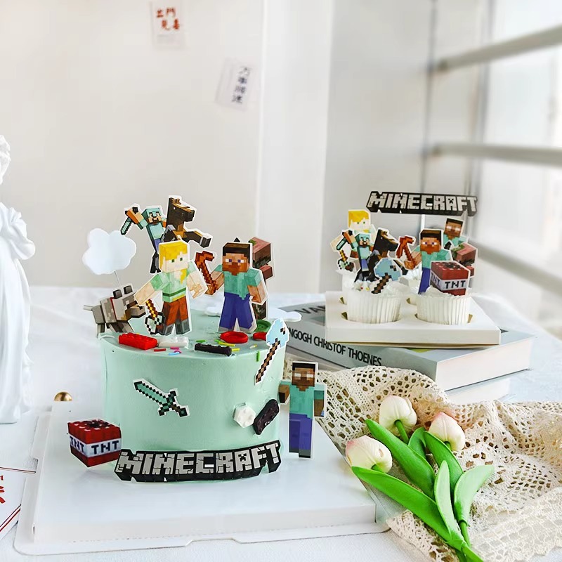 Mi decoración de pastel mundial el tema del cumpleaños del niño bricolaje juguetes de montaje de bloques de construcción el tema del juego de disfraces