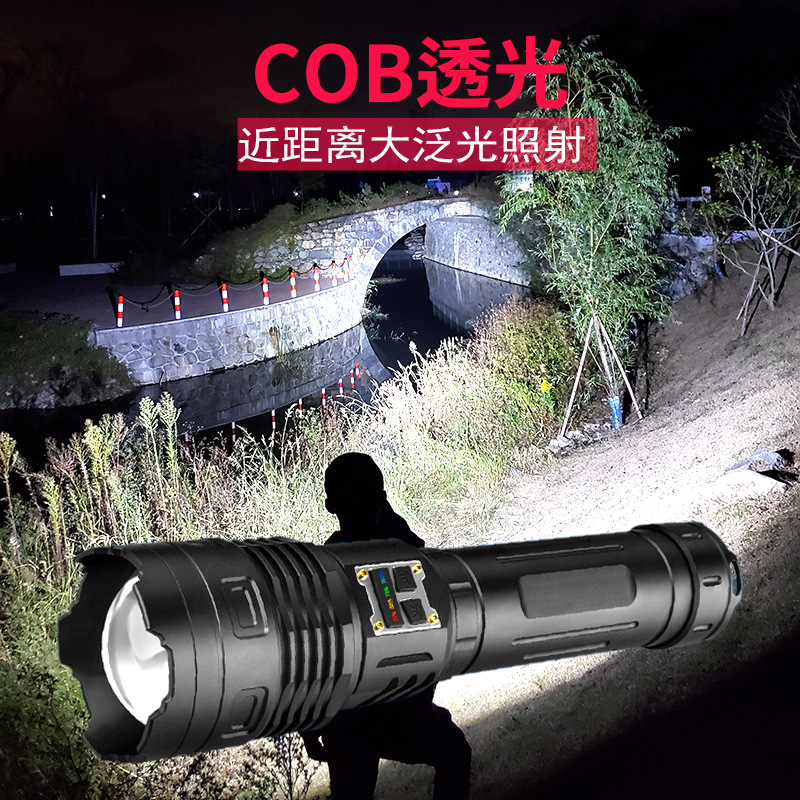 Rumen brillante nuevo láser blanco gran linterna de inundación COB zoom telecarga tesoro de carga luz al aire libre