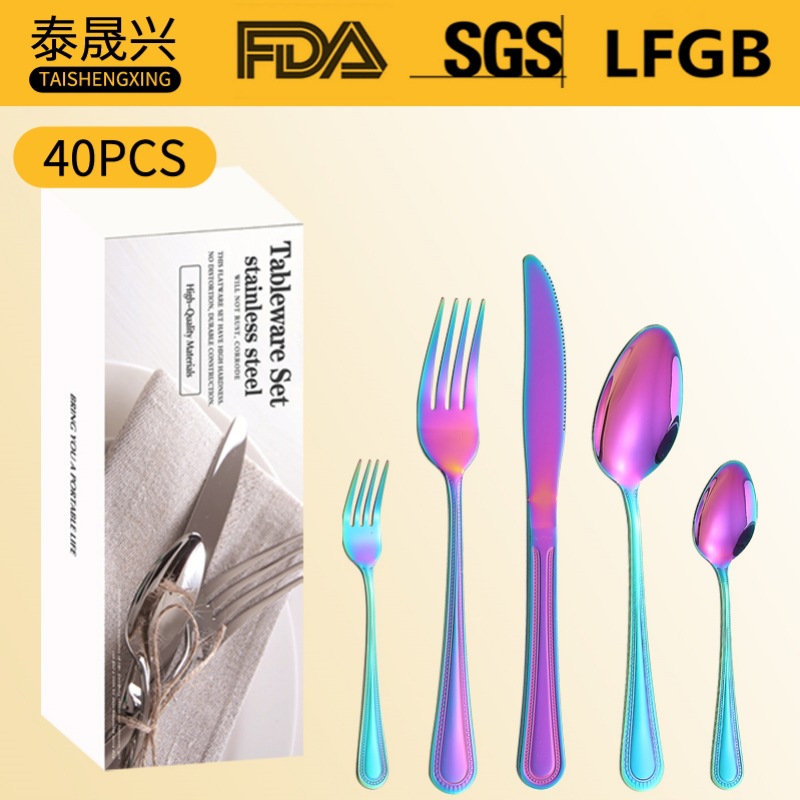 Productos de venta caliente transfronteriza cubiertos de acero inoxidable 20 / 30 juegos de doble línea 5 juegos de piezas principales cuchillo de filete de comida occidental tenedor cuchara set