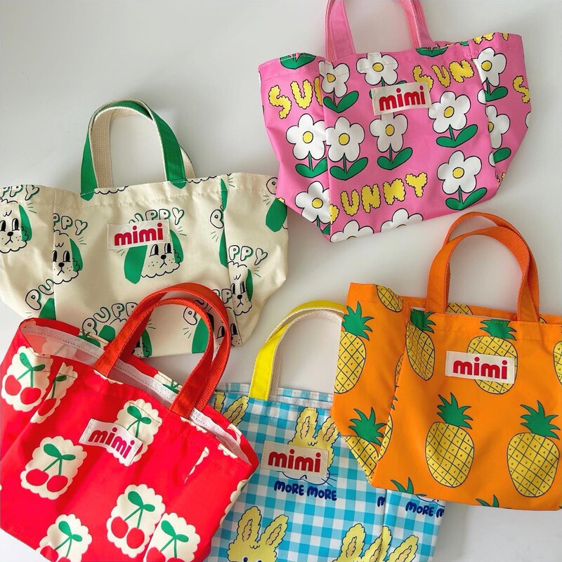 Ins Style Korean Hand Bag Waterproof Bag Beach Bag Lunch Box Lunch Bag Cute Printed Three-Dimensional Shoulder Handbag