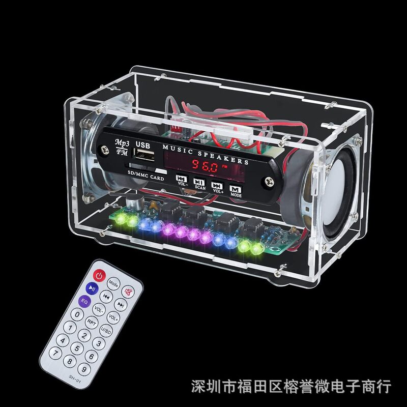 Bluetooth Speaker Kit FM Radio Card Audio with LED Voice Level Indicator Acrylic Shell Parts