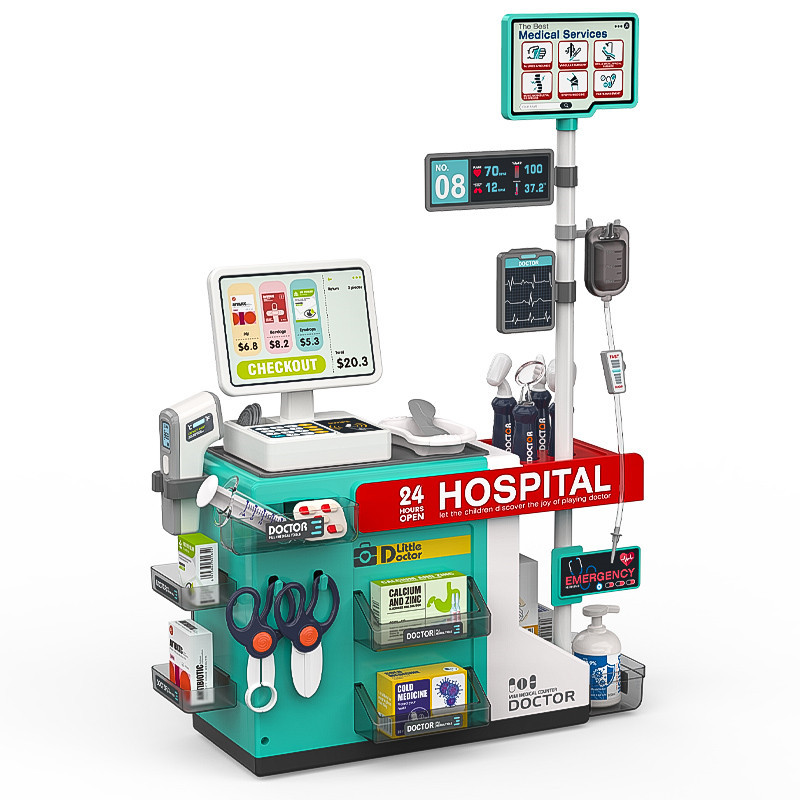 Estación médica de simulación para niños transfronteriza Juego de juegos para familias, estetoscopio de inyección, equipo médico, juego para médicos, juguete para médicos