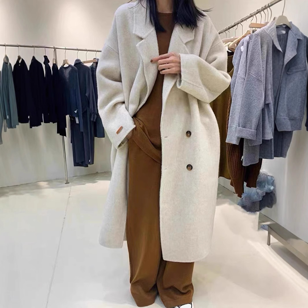 2025 New Baby Camel Velvet Loose Cocoon-Shaped Double-Sided Wool Long Coat Thick Double-Breasted Double-Sided Nylon