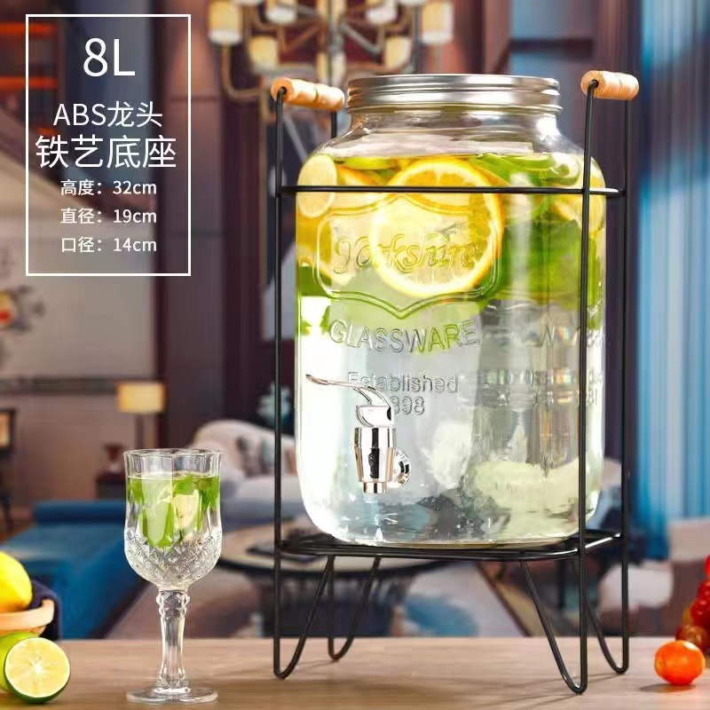 Celebridad de Internet de gran capacidad de vidrio comercial fruta barril de coque Fábrica directa jugo tarro enzima barril bebida barril con grifo