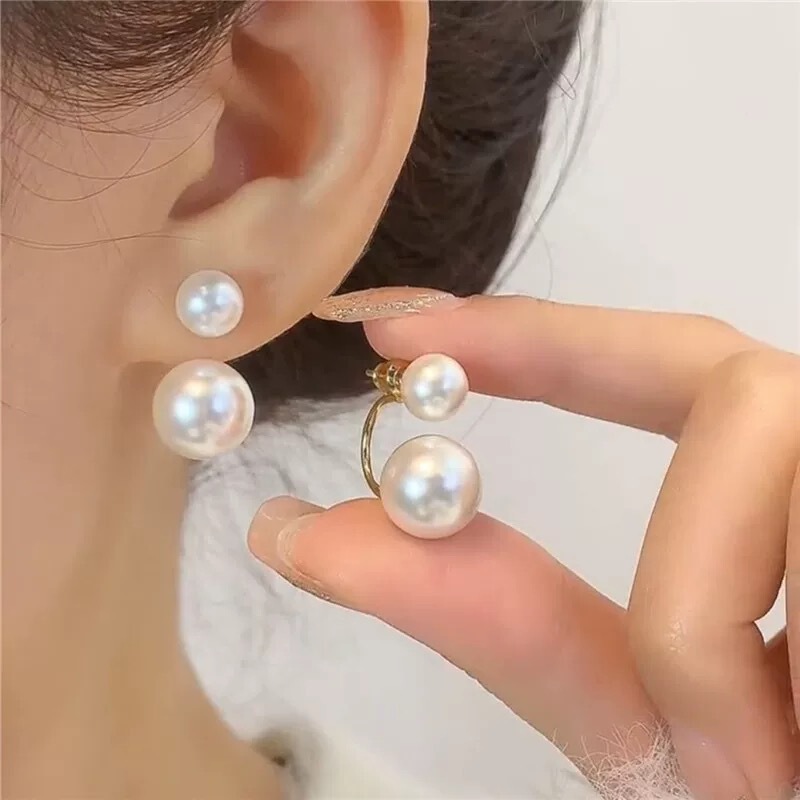 S925 Silver Needle White Pearl Two Earrings Niche Elegant Joker Earrings 2025 New Explosions Earrings S925 Silver Needle White Pearl Two Earrings Niche Elegant Joker Earrings 2025 New Explosions Earrings