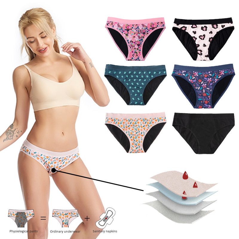 Cross-Border Young Girls Printed Menstrual Underwear with 4-Layer Breathable Sanitary Napkin-Free Menstrual Pants for Aunt Period